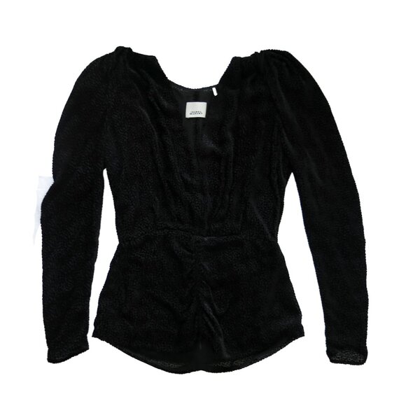 ISABEL MARANT Black Silk Viscose MARLIN Burnout Polka Dot Ruched Top 38 - Picture 3 of 11